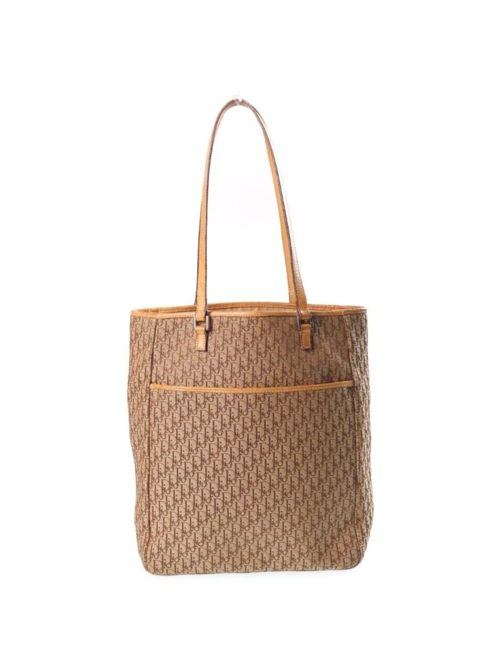 Dior Monsieur Trotter Canvas Leather Shoulder Tote Bag Silver Beige Brown